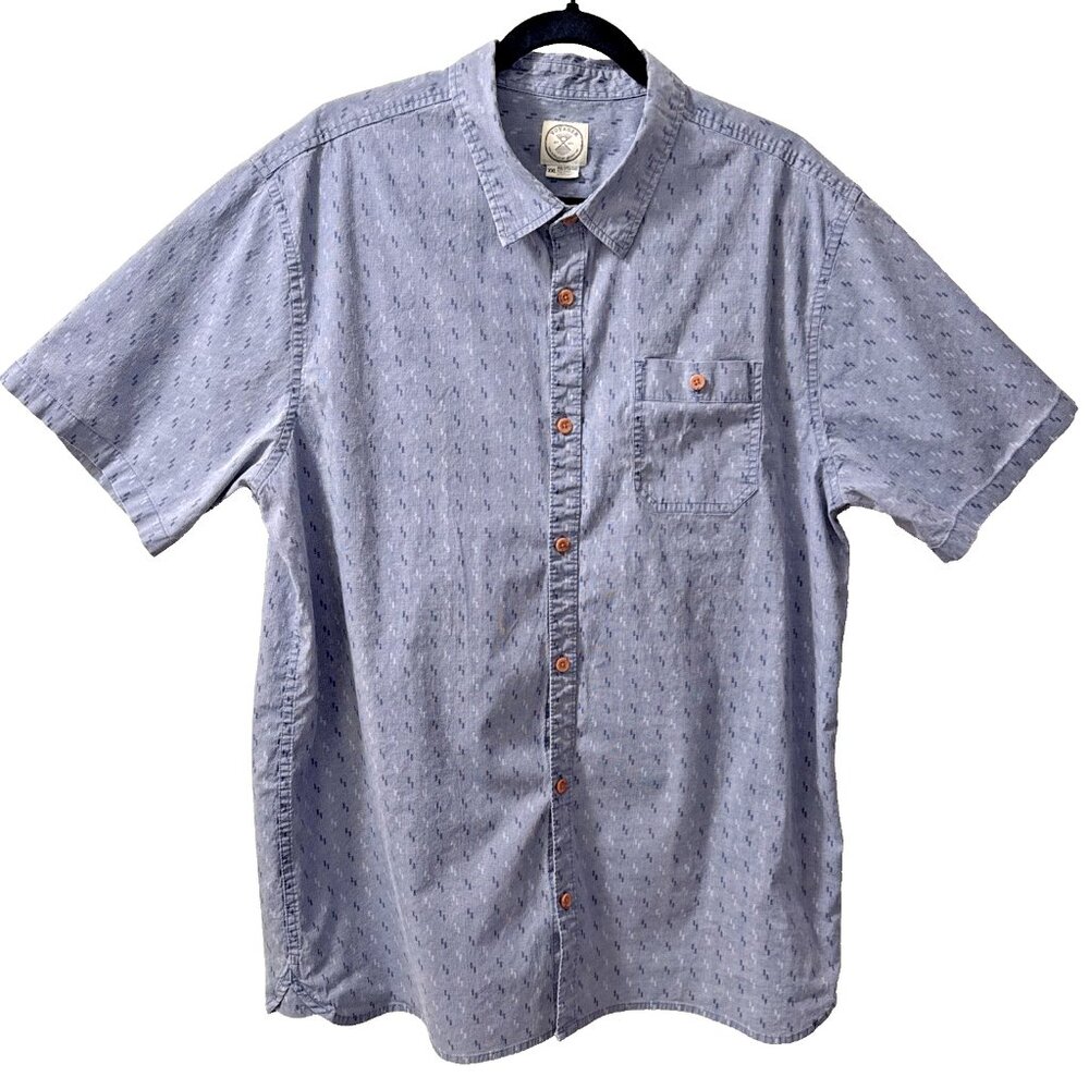 Denim Blue Button Shirt XXL Geometric All Over Pattern Short Sleeve Mens Voyager